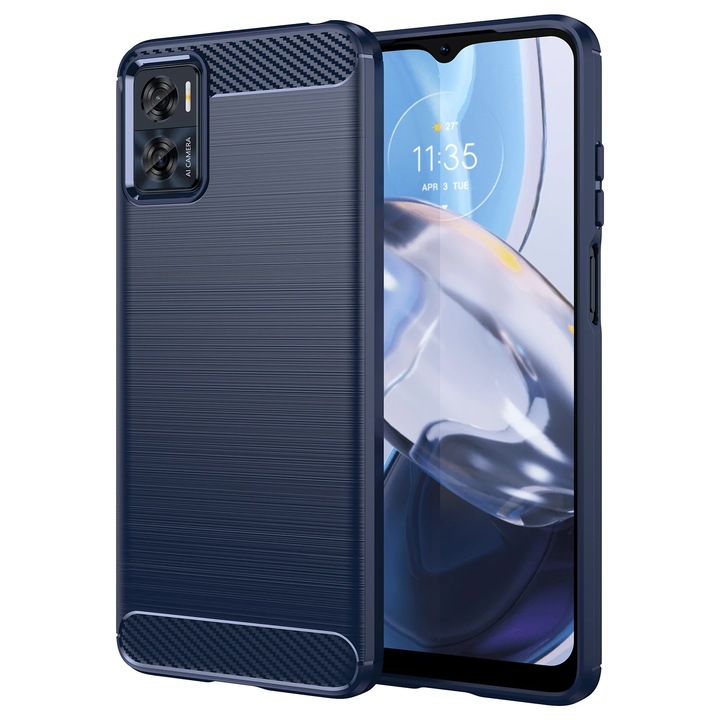 Szénálló tok Motorola Moto E22 / Moto E22i-hez, OPTIM MEGOLDÁS, szilícium TPU jobb védelem, szálas kialakítás, ütésálló optimalizálás, hosszú távú tok, kék