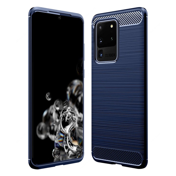 Husa Carbon Resistance pentru Samsung Galaxy S20 Ultra 4G / S20 Ultra 5G, OPTIM SOLUTION, Optimizare Anti-Soc, Long Term Case, Albastru