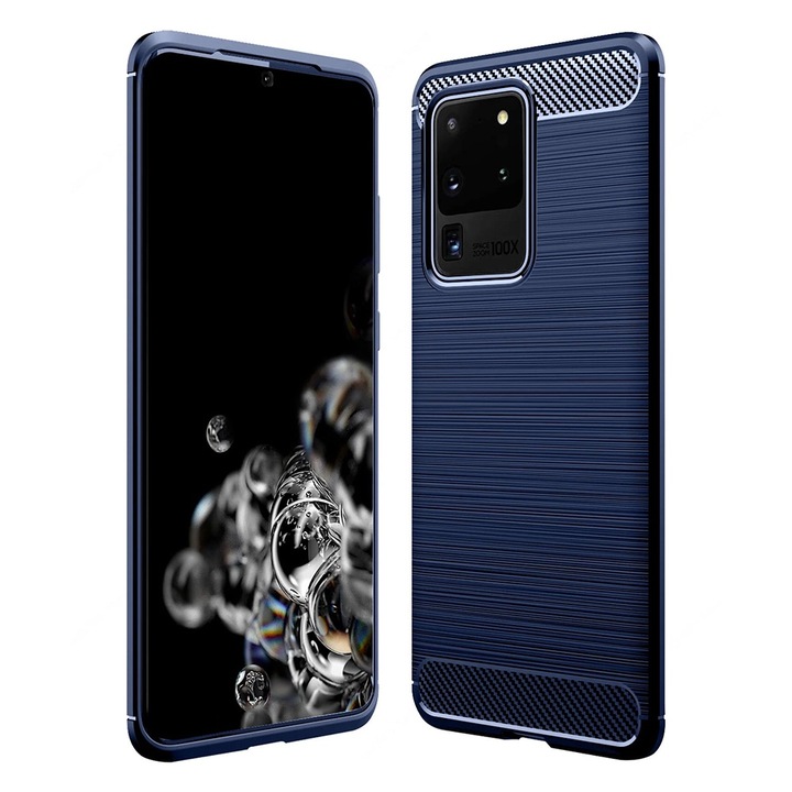 Szénálló tok Samsung Galaxy S20 Ultra 4G / S20 Ultra 5G telefonhoz, OPTIM MEGOLDÁS, szilikon TPU jobb védelem, szálas kialakítás, ütésálló optimalizálás, hosszú távú tok, kék