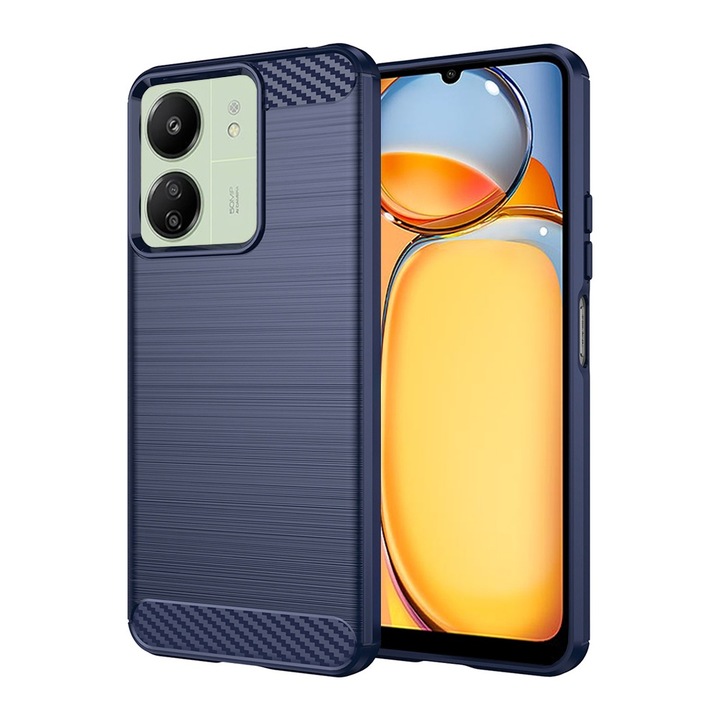 Karbon ütésálló tok Xiaomi Redmi 13C 4G / 13C 5G / Poco M6 / C65 készülékhez, Optim Solution, szilikon TPU jobb védelem, szálas kialakítás, ütésálló, hosszú távú tok, kék