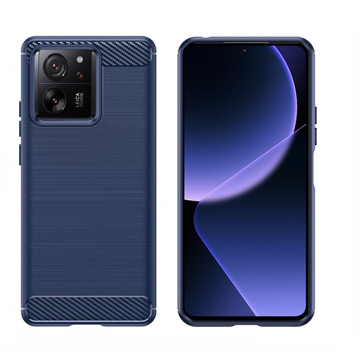 Szénálló tok, Xiaomi 13T / 13T Pro telefonhoz, OPTIM MEGOLDÁS, szilikon TPU jobb védelem, szálas kialakítás, ütésálló optimalizálás, hosszú távú tok, kék