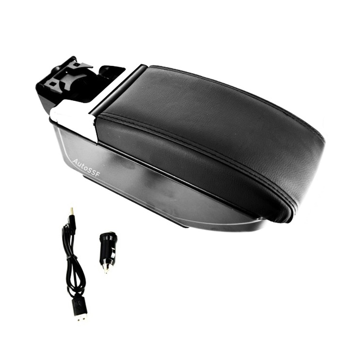 Подлакътник Елегантен модел, AutoSSF ®, мултифункционален, USB, LED, с регулируема по височина и ширина опора, черен