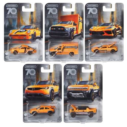 Set 5 masinute Matchbox Editie Speciala 70 Ani, Portocaliu - eMAG.ro