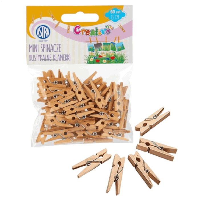 50 db-os mini kampós készlet, ASTRA, Fa, 2,5 cm, bézs