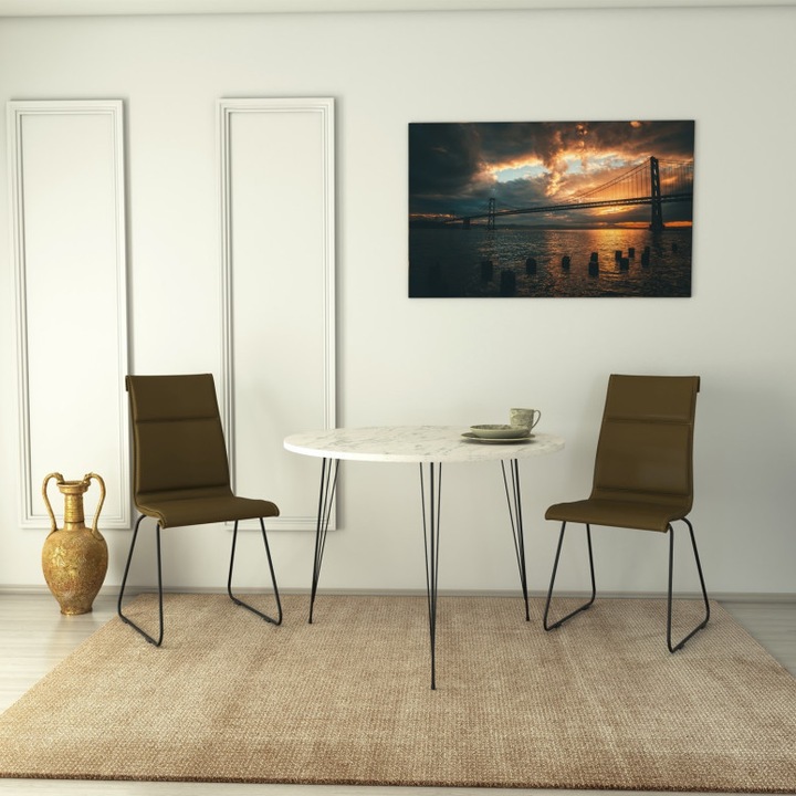 Маса Модел Damir V1, 90x90x75 см, мраморно бяло/черно