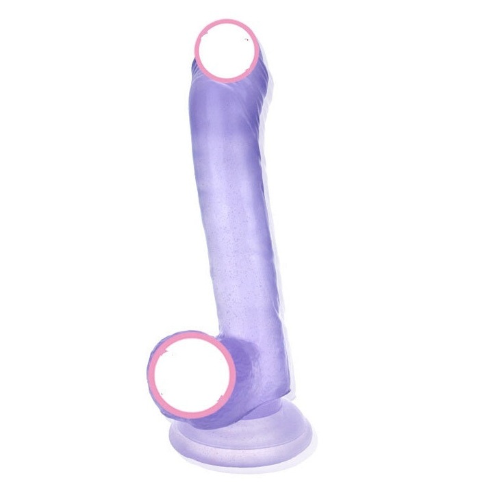 Dildo realistic cu striatii din silicon cu ventuza pentru fixare, mov deschis TOY333-110