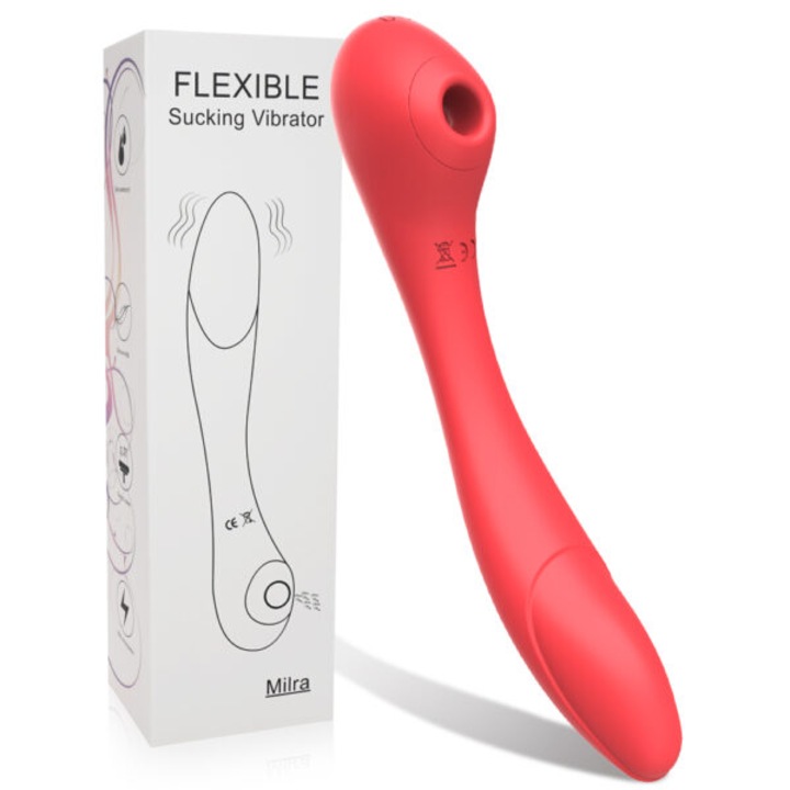Rugalmas vibrátor, környezetbarát szilikon, 7 frekvenciájú szívás és vibráció 32,5 mm vízálló, piros