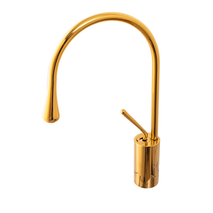 Смесител за мивка, Със средна височина, Златист
