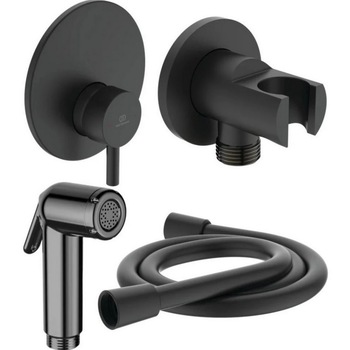 Set dus igiena intima Ideal Standard IdealSpray cu para, suport, furtun de dus 1250mm si baterie incastrata, negru mat