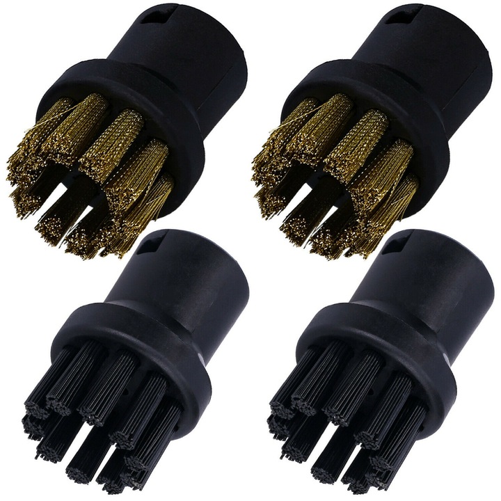 Set 4 duze perii rotunde, Reptila, pentru aparate de curatat cu abur Karcher SC 1-5 alama, negru