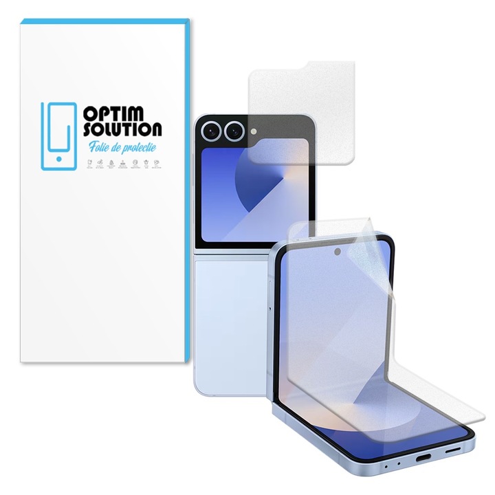 Регенерируем матов хидрогел филм преден заден екран за Samsung Galaxy Z Flip6, OPTIM SOLUTION, Flip 6, висока чувствителност, матова текстура, UHD яснота, NoReflexion, абсорбция на удари, гъвкав хидрокристал, защита от елитен клас, прозрачен