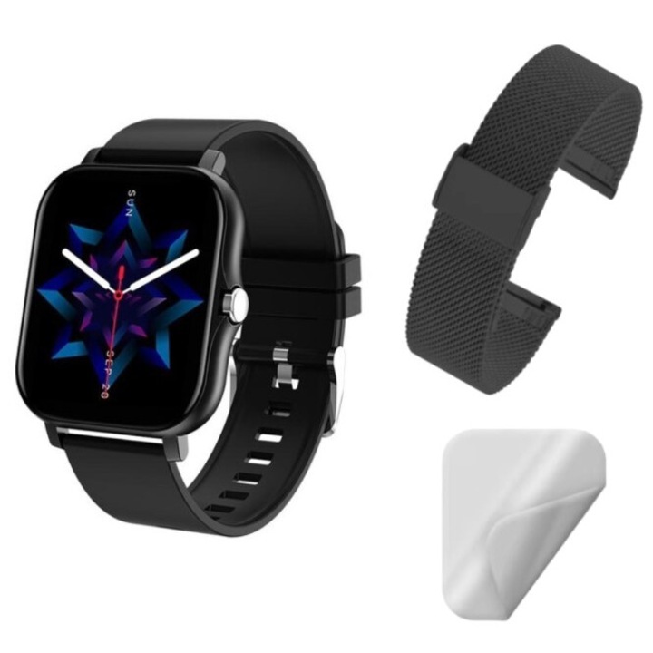 Смарт часовник Techbasics Y13 CasualFit, изцяло сензорен дисплей, 1,69" IPS, интелигентни разговори, микрофон, водоустойчив IP67, SMS/известия, черен