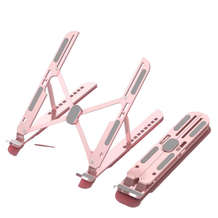 Suport notebook YIJBAO, ajustabil, pliabil, aluminiu, roz