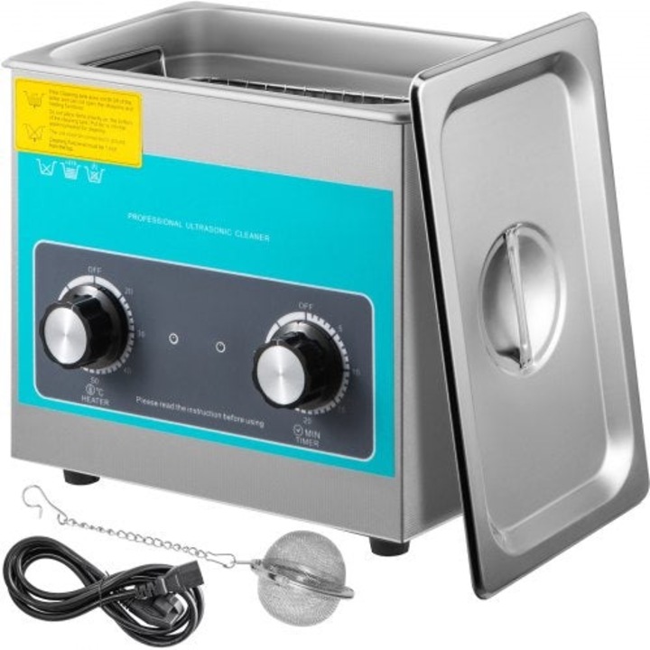 Ultrahangos tisztító, időzítővel, 3L, 40kHz, rozsdamentes acél, ékszerekhez, szemüvegekhez, órákhoz