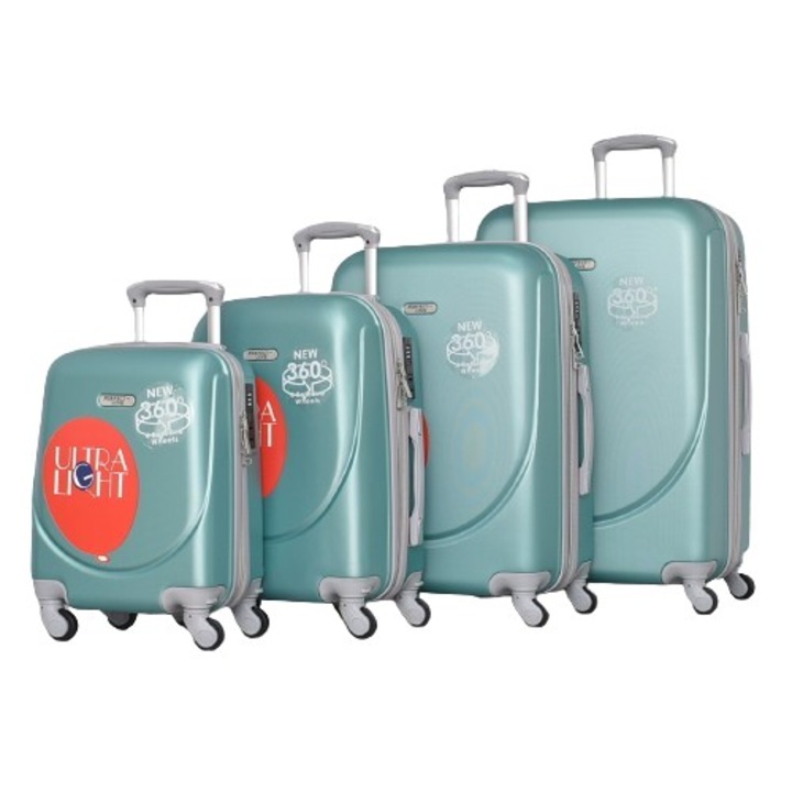 Комплект Куфари Perfect line ABS 1217, 73/32/47 см, Разширител, Тюркоаз, 4 броя