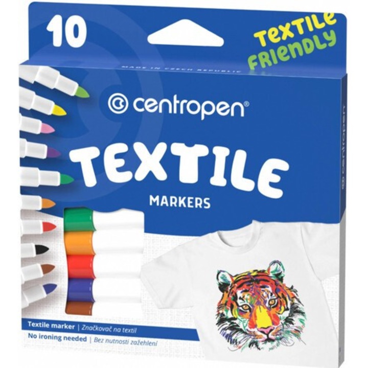 Комплект маркери за текстил Centropen, 10 цвята, връх 1,8 мм