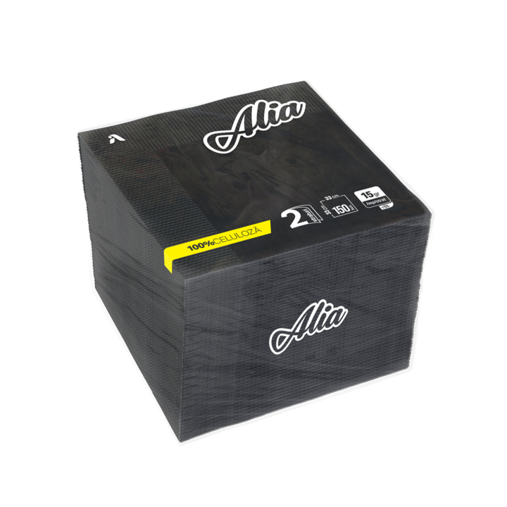 Alia fekete papírszalvéta, 150 db/szett, 33x33 cm, 2 rétegű