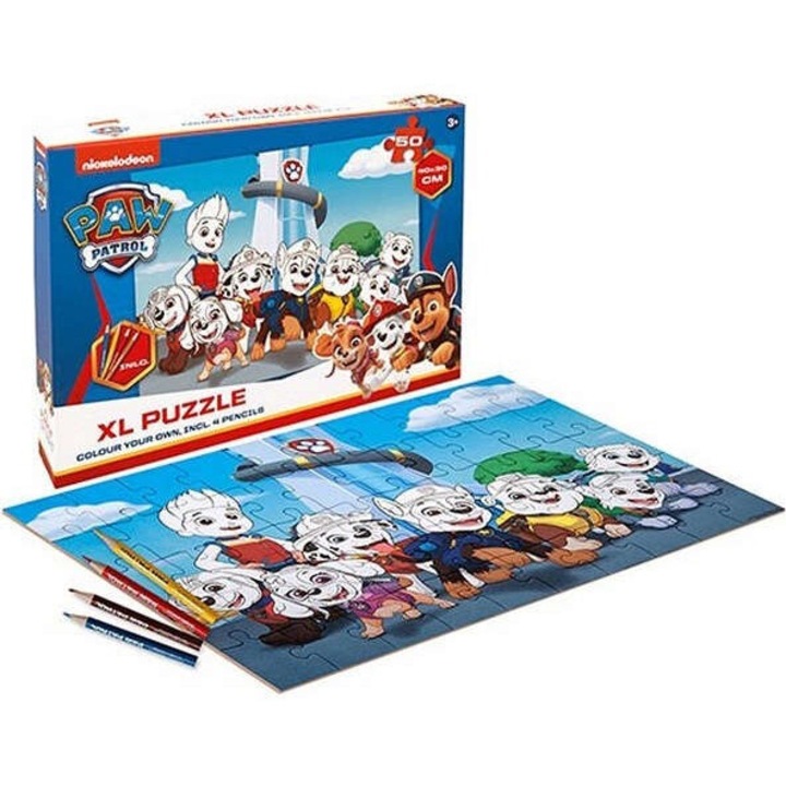 Set Puzzle 50 XL si Colorat, Spin Master, Paw Patrol, 40x30cm, cu creioane, 3+ ani