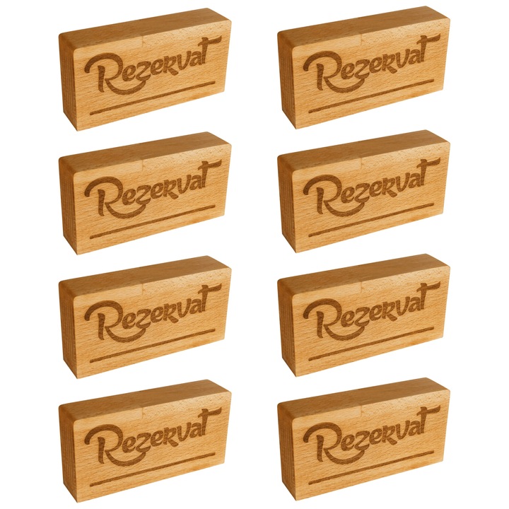 Set de 8 Semne pentru masa 'Rezervat' din lemn de fag, 12x6x2, 5 cm