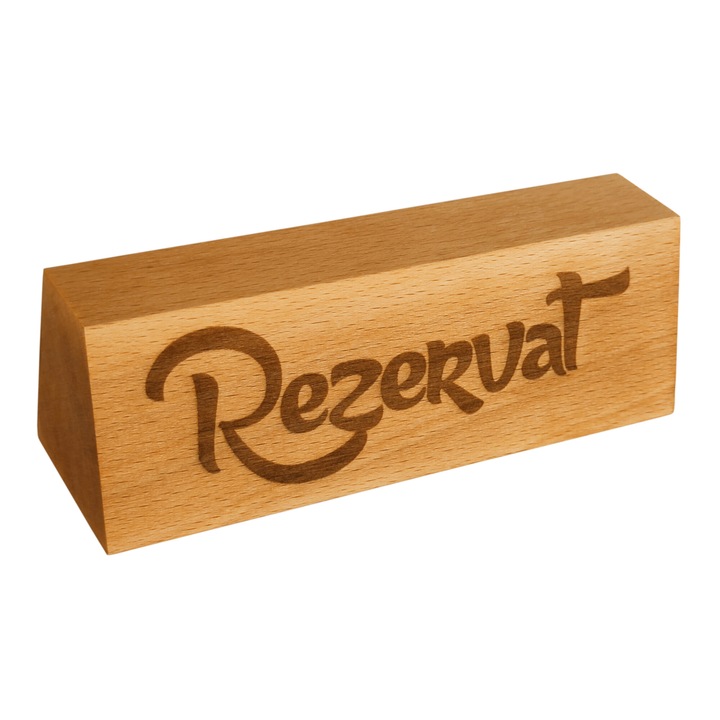 Semn pentru masa 'Rezervat' din lemn de fag, 15x5x5 cm