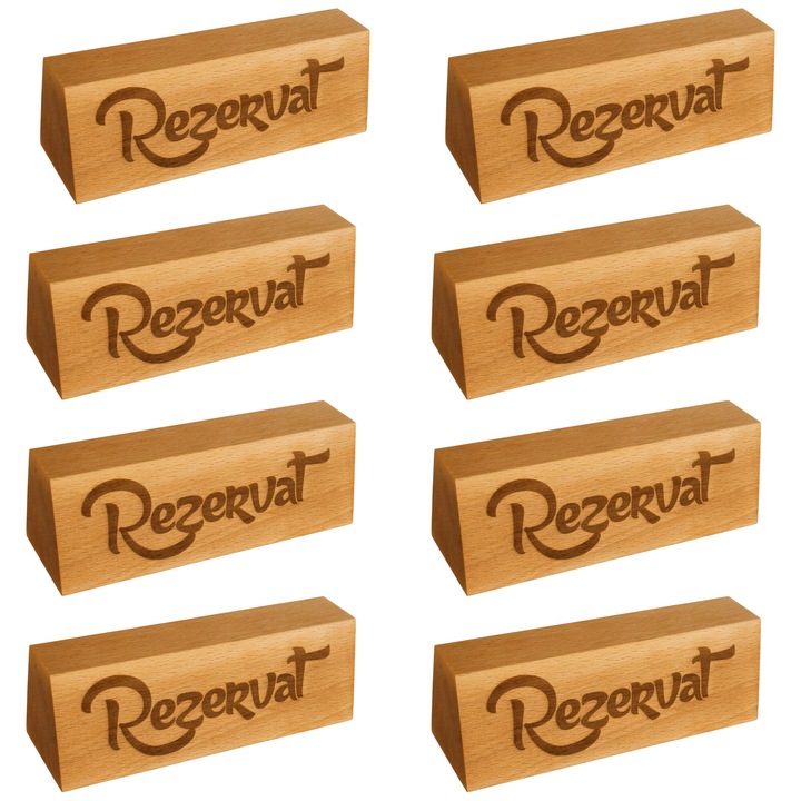 Set de 8 Semne pentru masa 'Rezervat' din lemn de fag, 15x5x5 cm