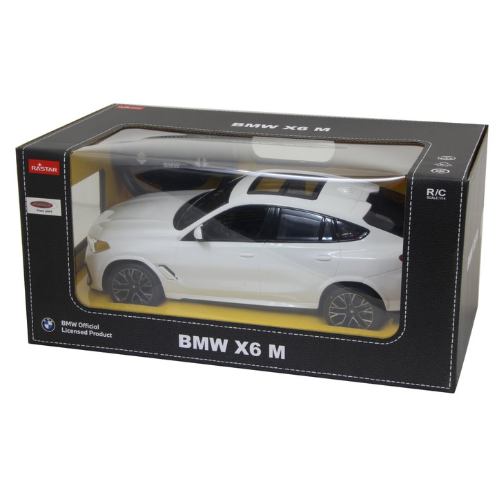 Masina RC cu telecomanda BMW X6 M alb, Lungime 35 cm, Scara 1:14, 2.4Ghz, Lumini LED fata/spate, 6+