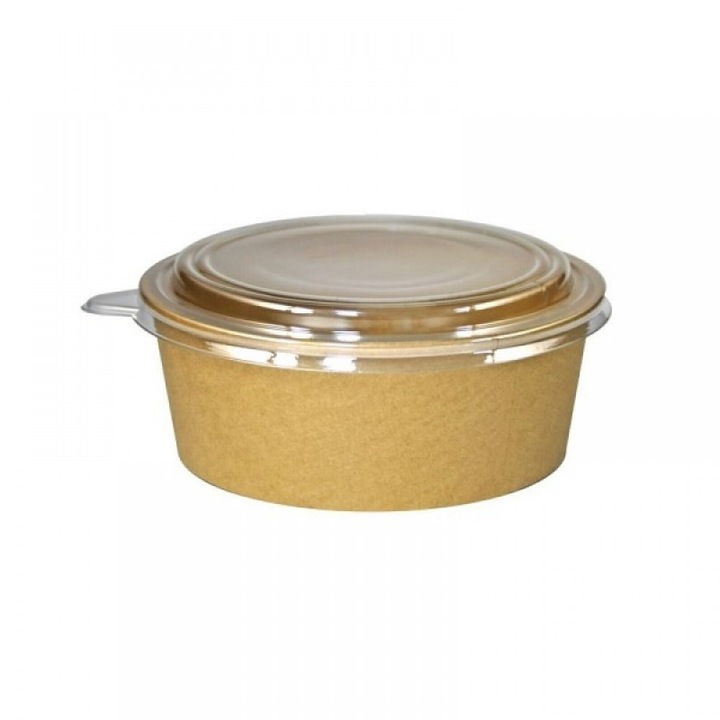 Set 50 Bol salata, carton kraft si capac transparent, 1250