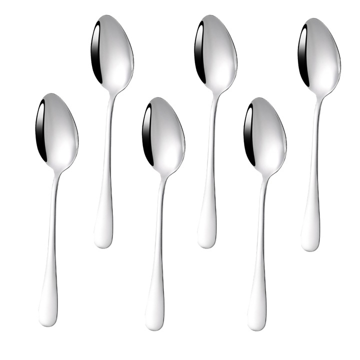 Лъжица за маса, Hggzeg, Гланцово покритие, Кухненска линия, Комплект от 6 части, Модерен дизайн, Подходяща за пътуване, лагер, училище или работно място, Лесна за почистване и съхранение, Неръждаема стомана 18/0, 17,5x3,9 см, Сребристи