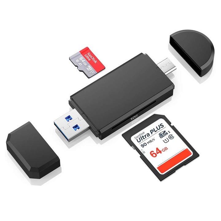 Четец на карти, USB 3.0, висока скорост, SD/Micro-SD поддръжка