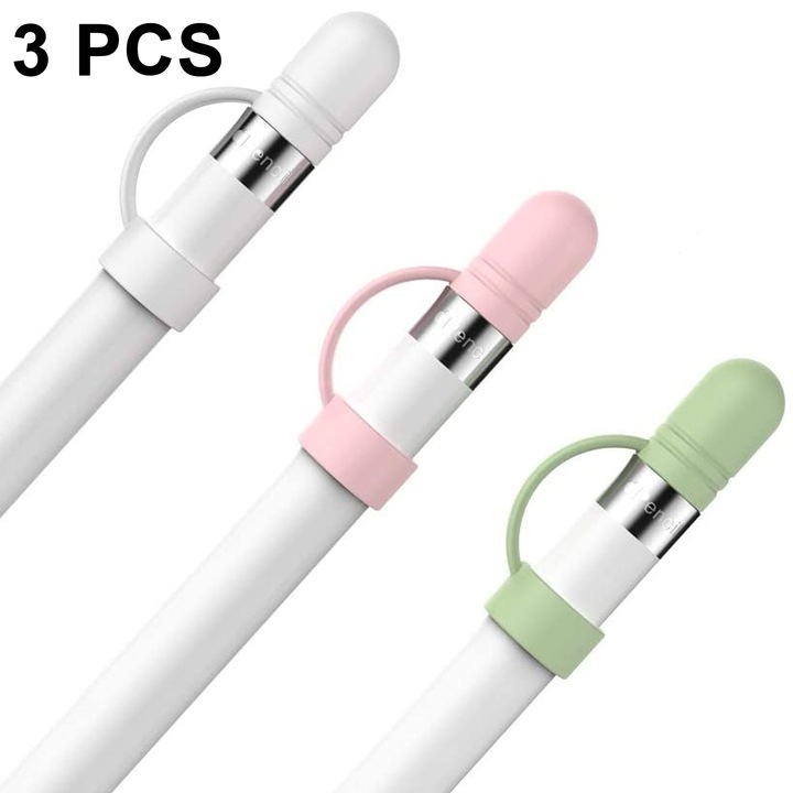 Set 3 huse protectie stilou, silicon, multicolor, pentru Apple Pencil