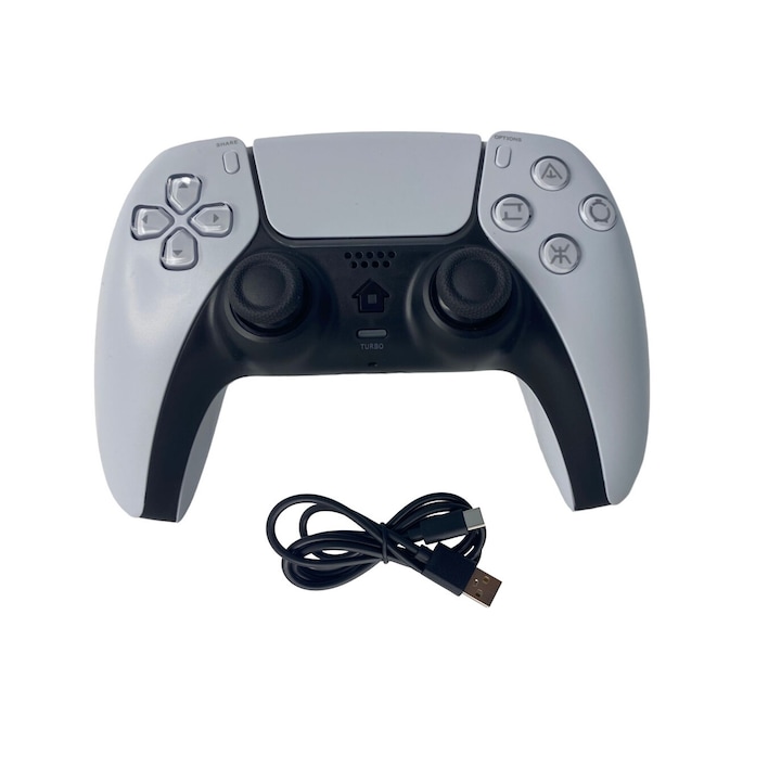 Controller Wireless Compatibil PS 5, PS 4 CONSOLE, PS 4 PRO, PS 4 SLIM, SMARTPHONE, PC GAMES D-INPUT SI X-INPUT, PC 360, DualSense, Speaker Incorporat, Ecran Tactil, Vibratii, Incarcare USB TYPE-C, Alb, HAPPY JOKER®