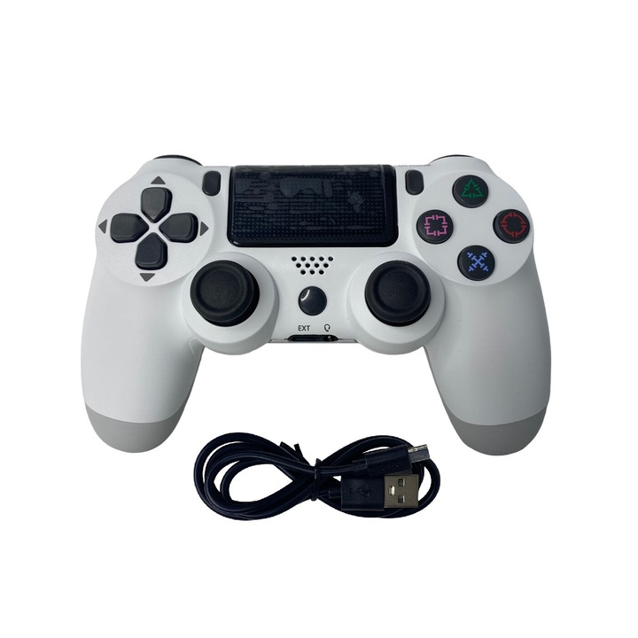 Doubleshock vezeték nélküli kontroller, PS4, PS-TV és PS Now, SOROZAT-KOMpatibilis, vibrációval, töltőkábellel, fehér, HAPPY JOKER®