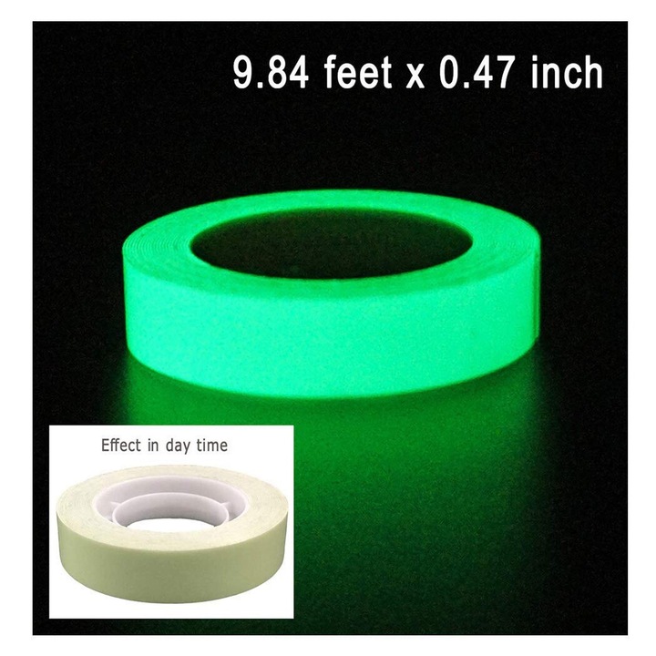 Jormftte lumineszcens ragasztószalag, 3m x 1.2cm, időjárásálló, öntapadós, zöld