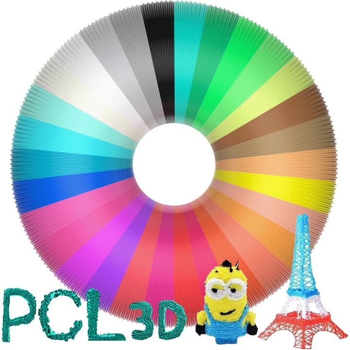 Филаментни пълнители PCL, За 3D молив, 1,75 mm, 16,5 фута всеки, Нетоксични, Без запушване, Комплект от 30 цвята