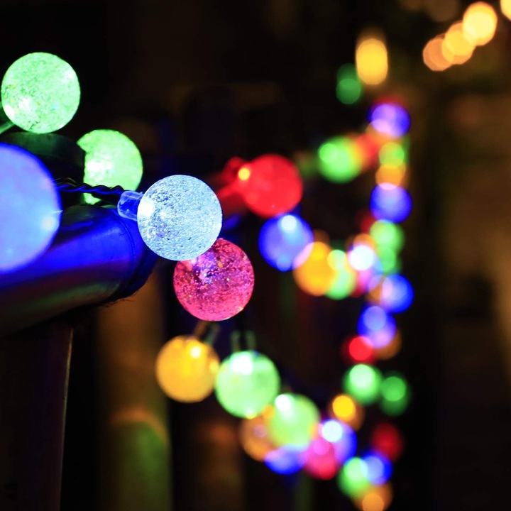 Lampi solare, lumini cu globuri cristal, multicolor, 8 moduri de iluminare, pentru decorare gradina, terasa, petrecere