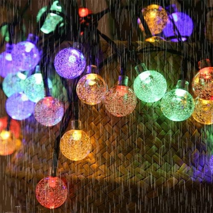 Lampi solare, lumini cu globuri cristal, multicolor, 8 moduri de iluminare, pentru decorare gradina, terasa, petrecere