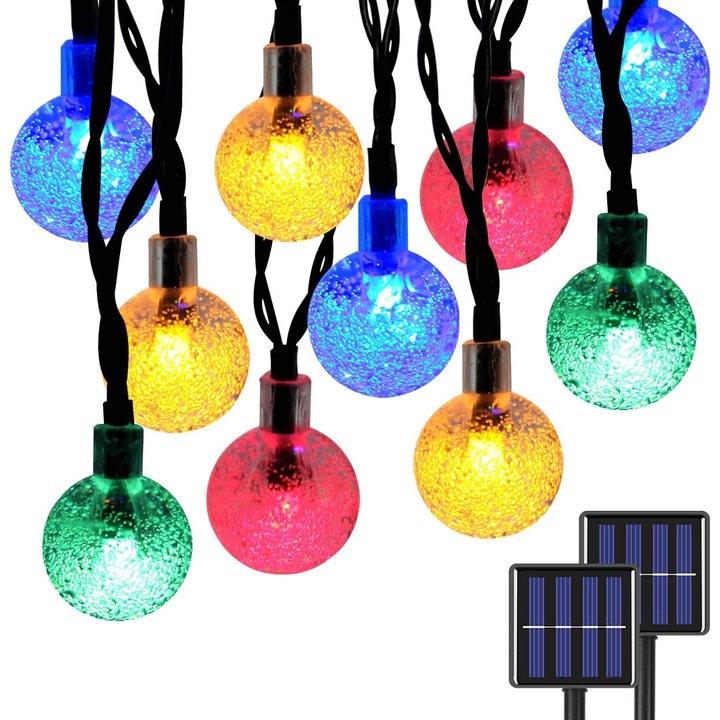 Lampi solare, lumini cu globuri cristal, multicolor, 8 moduri de iluminare, pentru decorare gradina, terasa, petrecere