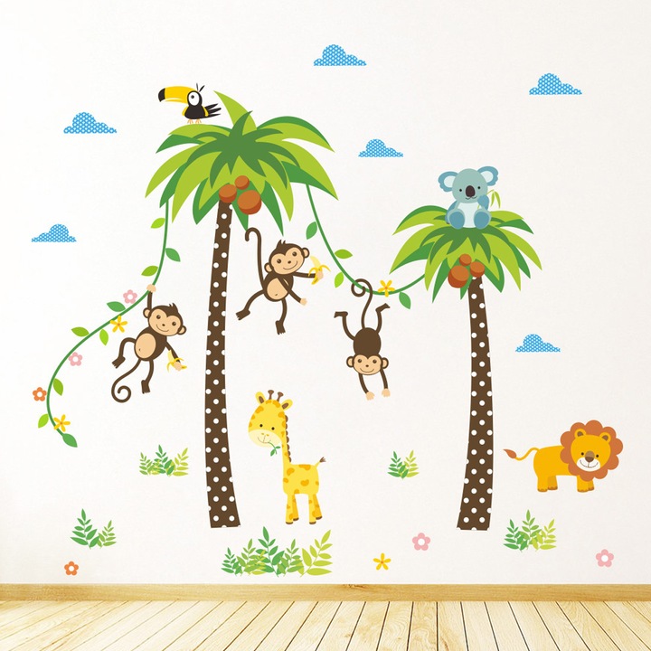 Stickere decorative Safari Animals, Enforose, 3.9'x3.6', PVC autoadeziv, set 2 foi, ecologic, non-toxic