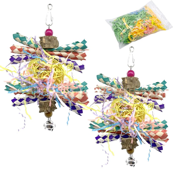 Jucarie pentru pasari, Enforose, jucarie de zdrobire din lemn, pigmenti comestibili, multicolor, 30x15cm