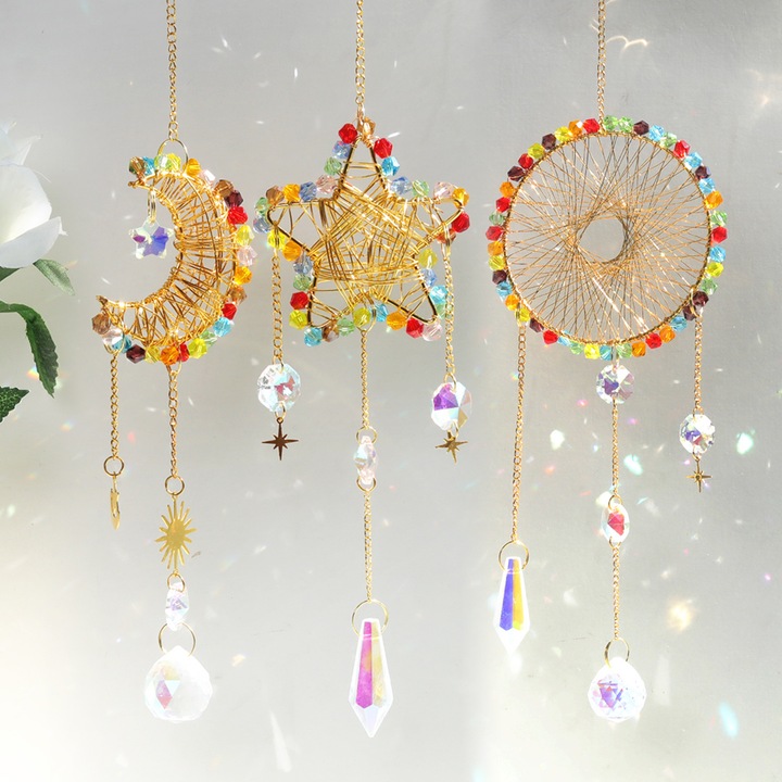 Set Accesorii Decorative, Enforose, Suncatcher Cristale Colorate, Geometric, 3PCS