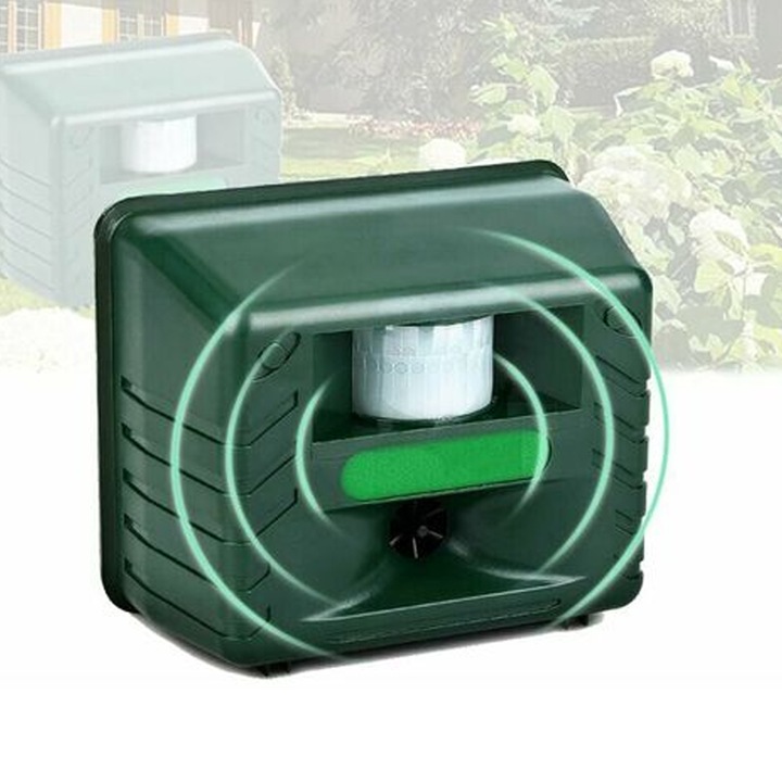 Репелент за вредители SunSafe, Ултразвуков, захранван от слънчева енергия, с регулируема сила на звука, инфрачервен сензор за движение, за външна употреба, AMRINUGL