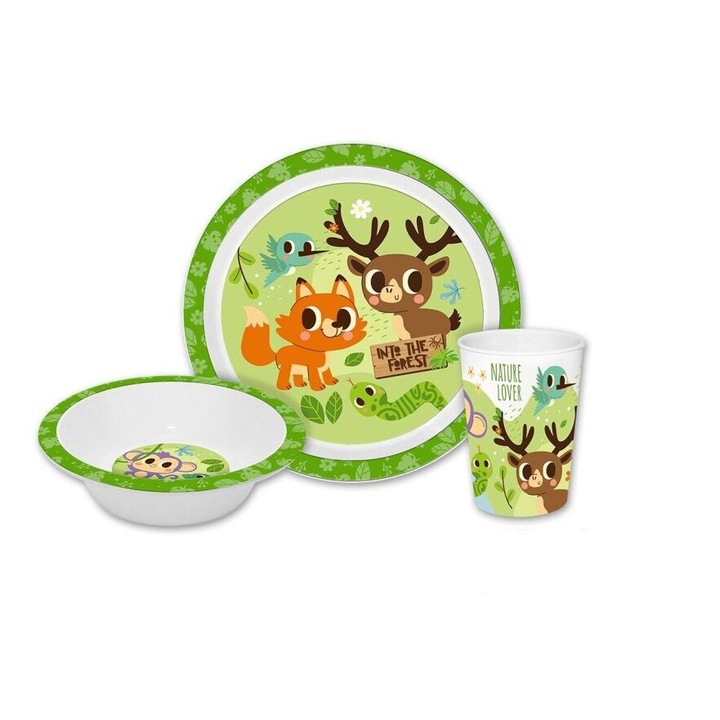 Set mic dejun melamina 3 piese Into The Forrest Verde 0.260 l