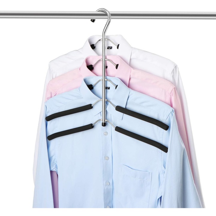 Закачалки за дрехи Enforose, комплект 1 брой, спестяващ място дизайн, подвижни рамена, противоплъзгаща пяна, хромиран