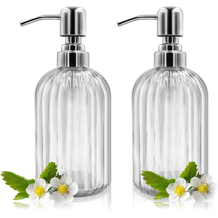 Üvegszappan adagoló, 2 db, 14 uncia, rozsdamentes acél szivattyúval, átlátszó, 7,3 x 3 hüvelykes