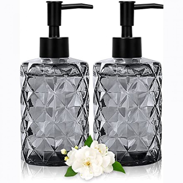 Ólommentes üvegszappan adagoló, elegáns kivitel, rozsdaálló pumpa, újratölthető, fekete