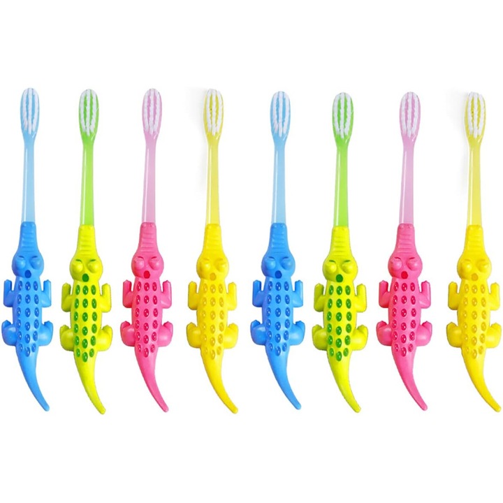 8 darabos gyermek fogkefe csomag, nagyszerű fogkefe kisgyermekeknek 2-4 éves korig (sárga, rózsaszín, kék és zöld)