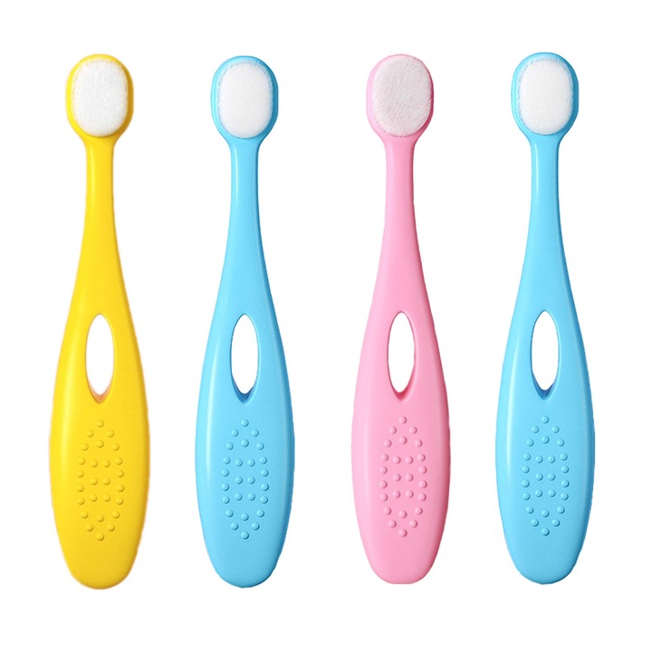 Set periute de dinti pentru copii QttvbTna, extra soft, 10000 peri fini, maner scurt, 1-3 ani, 4 bucati