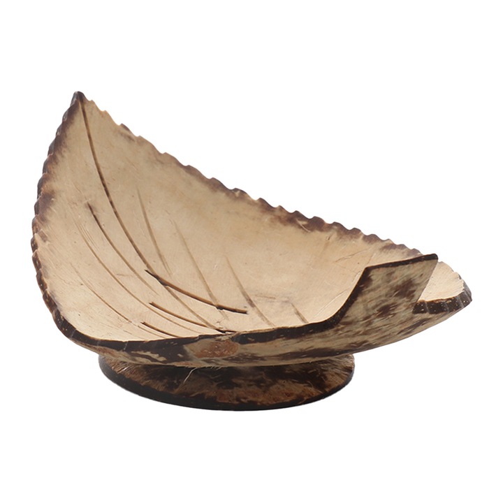 Suport pentru sapun din coaja de nuca de cocos, Enforose, forma de frunza, 10x7cm, set 1 suport