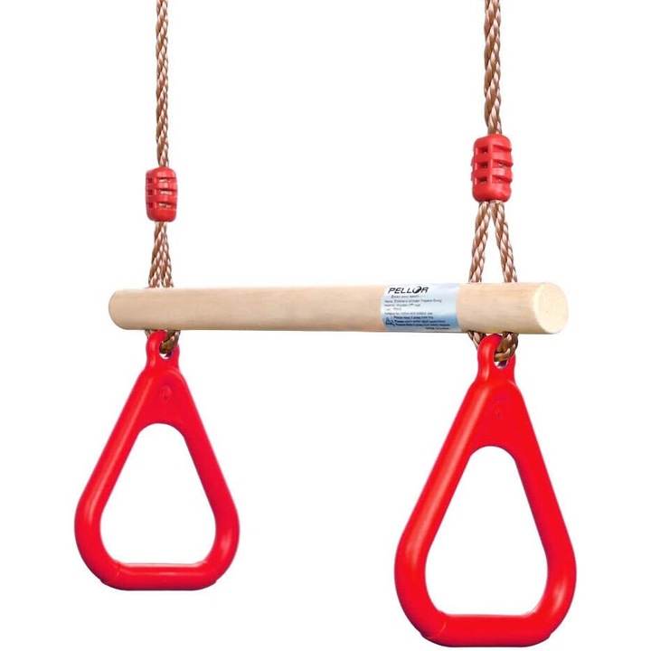 Többfunkciós hinta gyerekeknek tornagyűrűkkel, fa, piros, 45cm