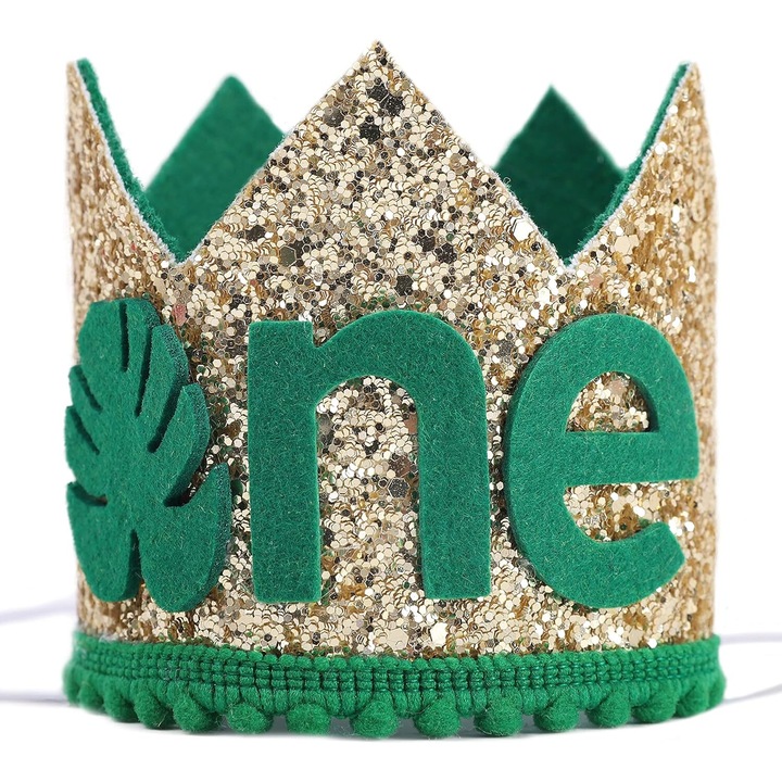 Парти шапка за 1 година, Enforose, жълта и зелена, декоративен комплект за първи рожден ден